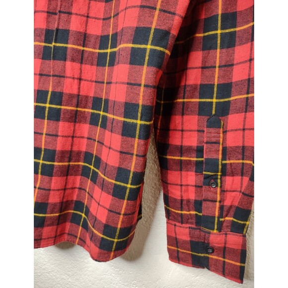 J Crew Flannel Shirt Men's Large Buffalo Plaid Red Black Long Sleeve Cotton - Picture 8 of 10